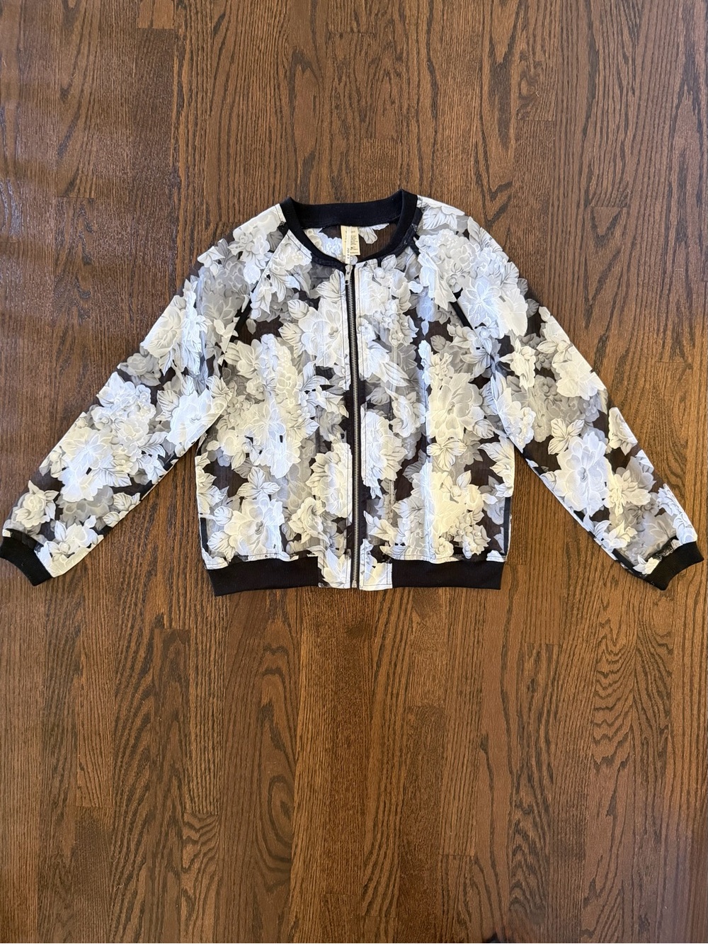 Floral Lace Bomber Jacket - Black & White